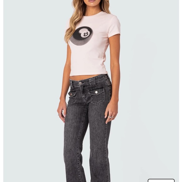 Edikted Light Pink Short Sleeve Tee with Black 8-Ball Graphic - Picture 2 of 3